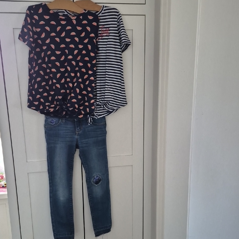 Lot Of 3 Old Navy Kids Shirts Sizes 6-7, Jean Size 7